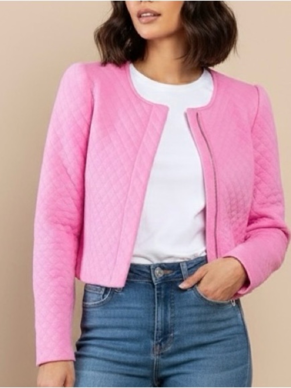 TCEC Quilted Center Zipper Cropped Jacket size L
